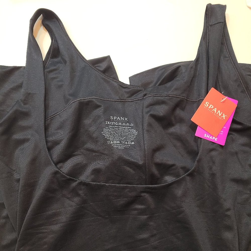 Spanx Open Bust Mid Thigh Bodysuit Very Black Shape 2X